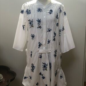 French Connection white blue embroidered floral dress bathing suit cover size 10